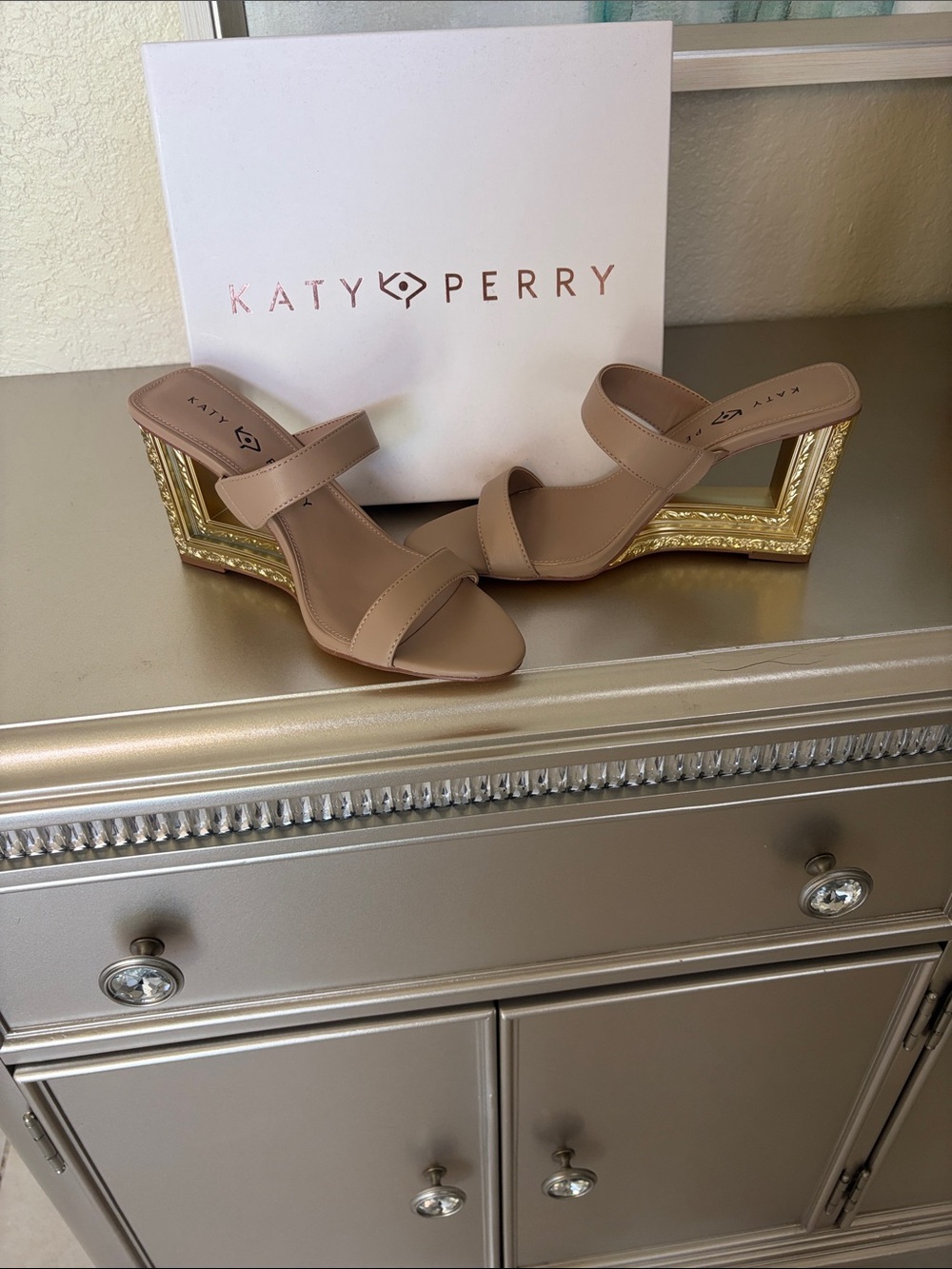 Katy Perry Collections Beige Two-Strap Slide Heels